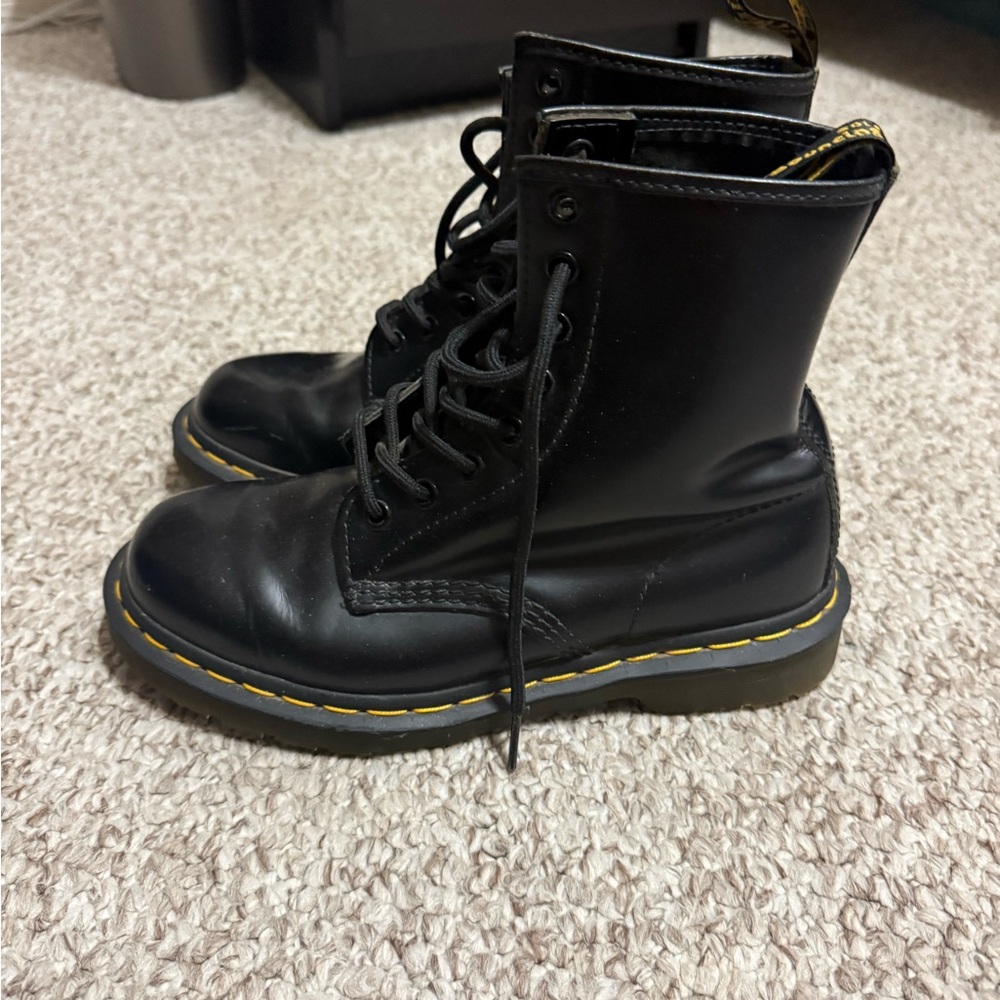Dr. Martens Black Combat Boots with Yellow Stitching